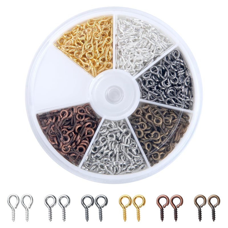 LEONTOOL 600 Pcs Small Screw Eye Pins for Jewelry Making, 4 x 8mm Mini Eyes Hooks Eyes Bolts Hooks Ring Screws Self Tapping Screws for Cork Top Bottles Charm Bead Metal Hoop Peg Bracelet Connectors - Image 1